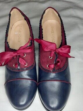 Chase + Chloe Dora-7 Vintage Retro Pinup  50's Ribbon Lace Kitten Heel